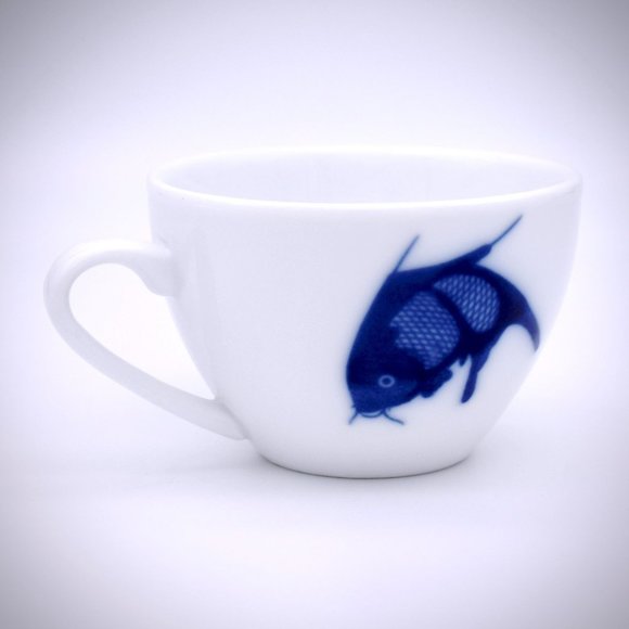 Misty Rose Vintage Koi Teapot Set of 4 Cups Super White China Cobalt Blue Teacup - Picture 9 of 11